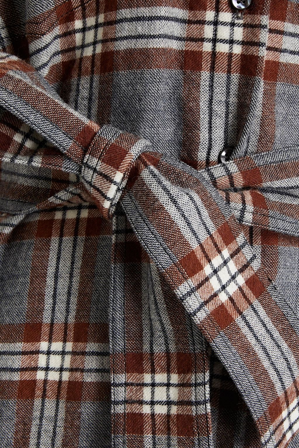 BRUNELLO CUCINELLI Tie-front checked wool-flannel shirt dress