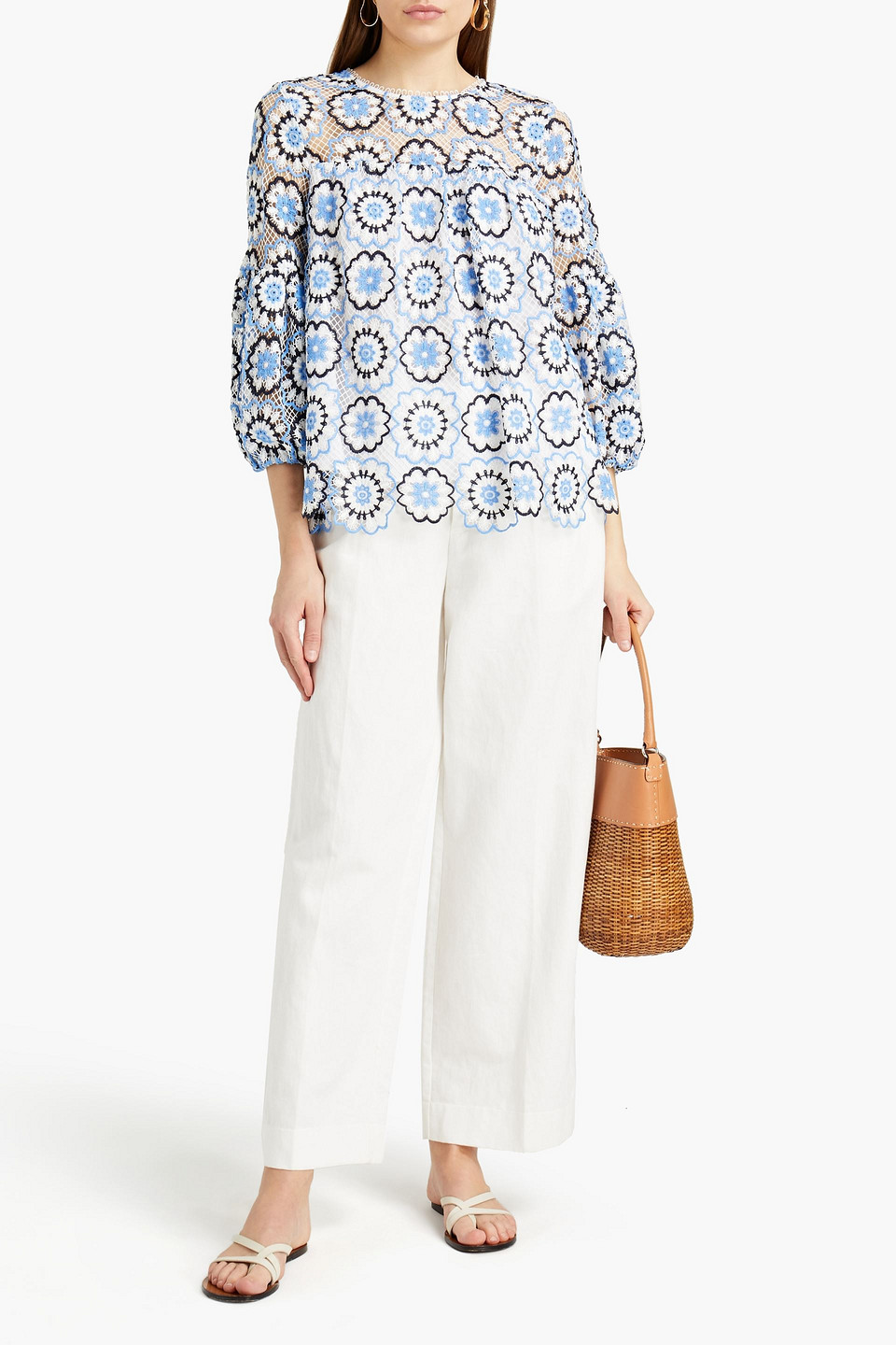 ml Monique Lhuillier Crocheted Lace Top In Blue