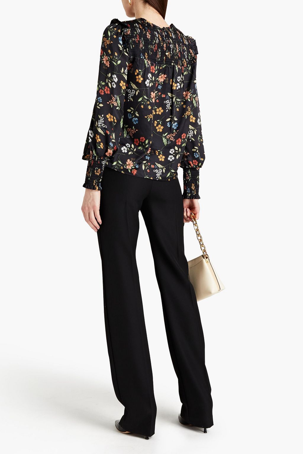 ML MONIQUE LHUILLIER Shirred floral-print satin blouse
