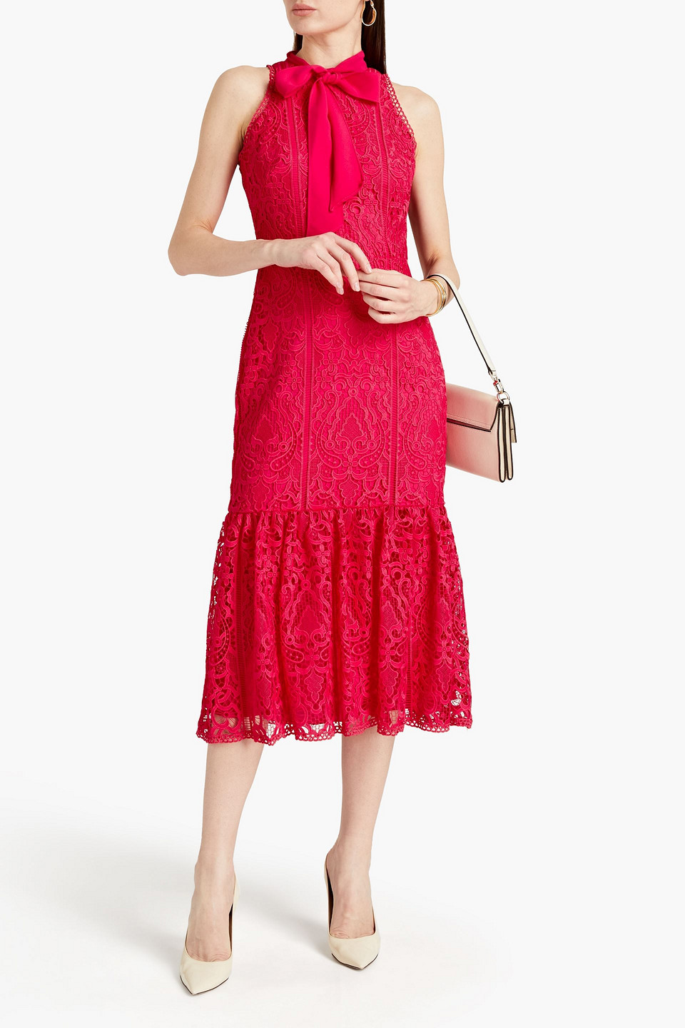 ml Monique Lhuillier Pussy-bow Gathe In Pink