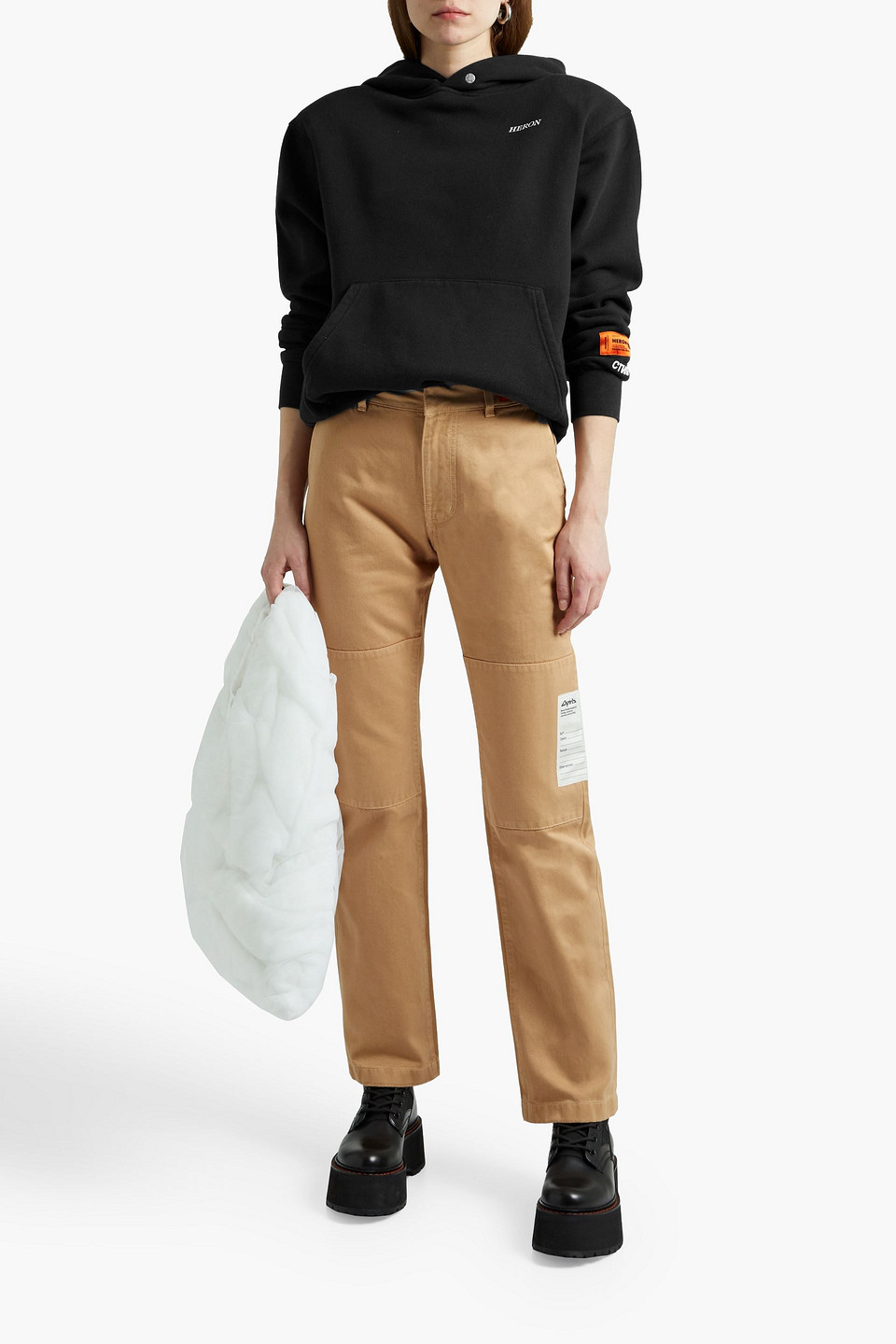 Heron Preston Paneled Cotton-twill Straight-leg Pants In Sand