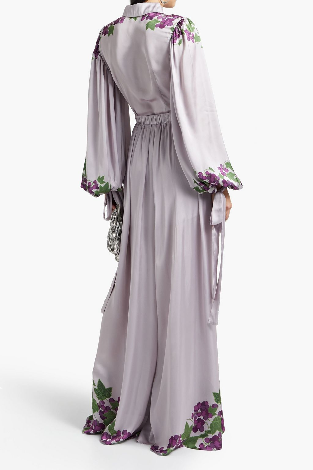 ANDREA IYAMAH Vine gathered printed satin wide-leg pants