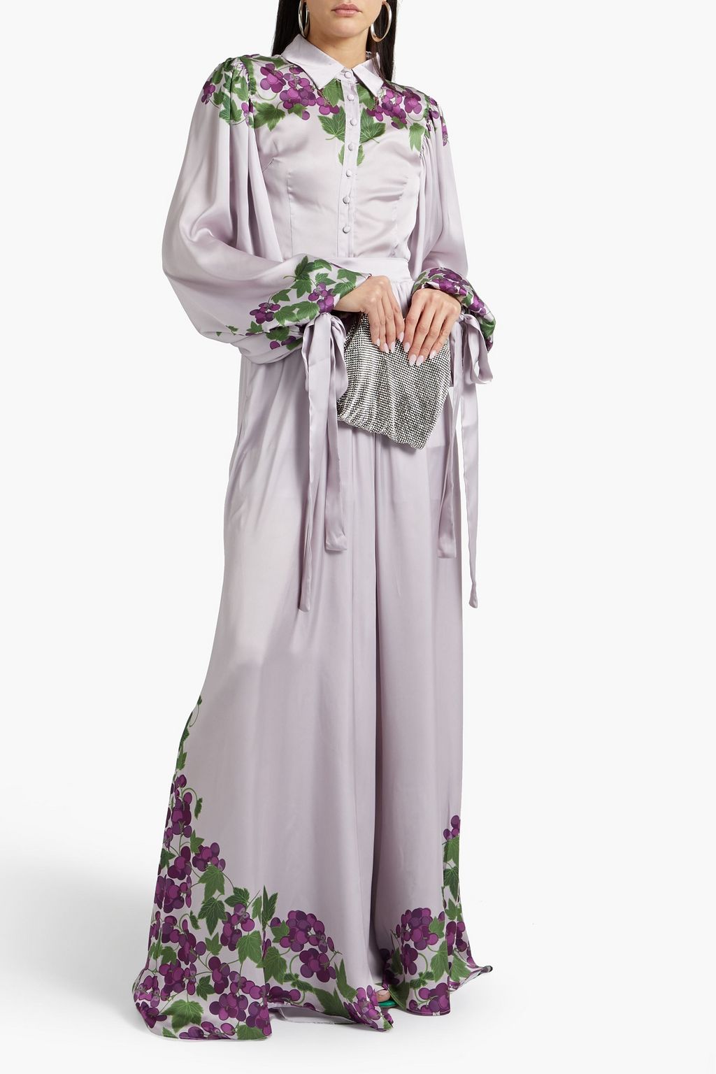 ANDREA IYAMAH Vine gathered printed satin wide-leg pants