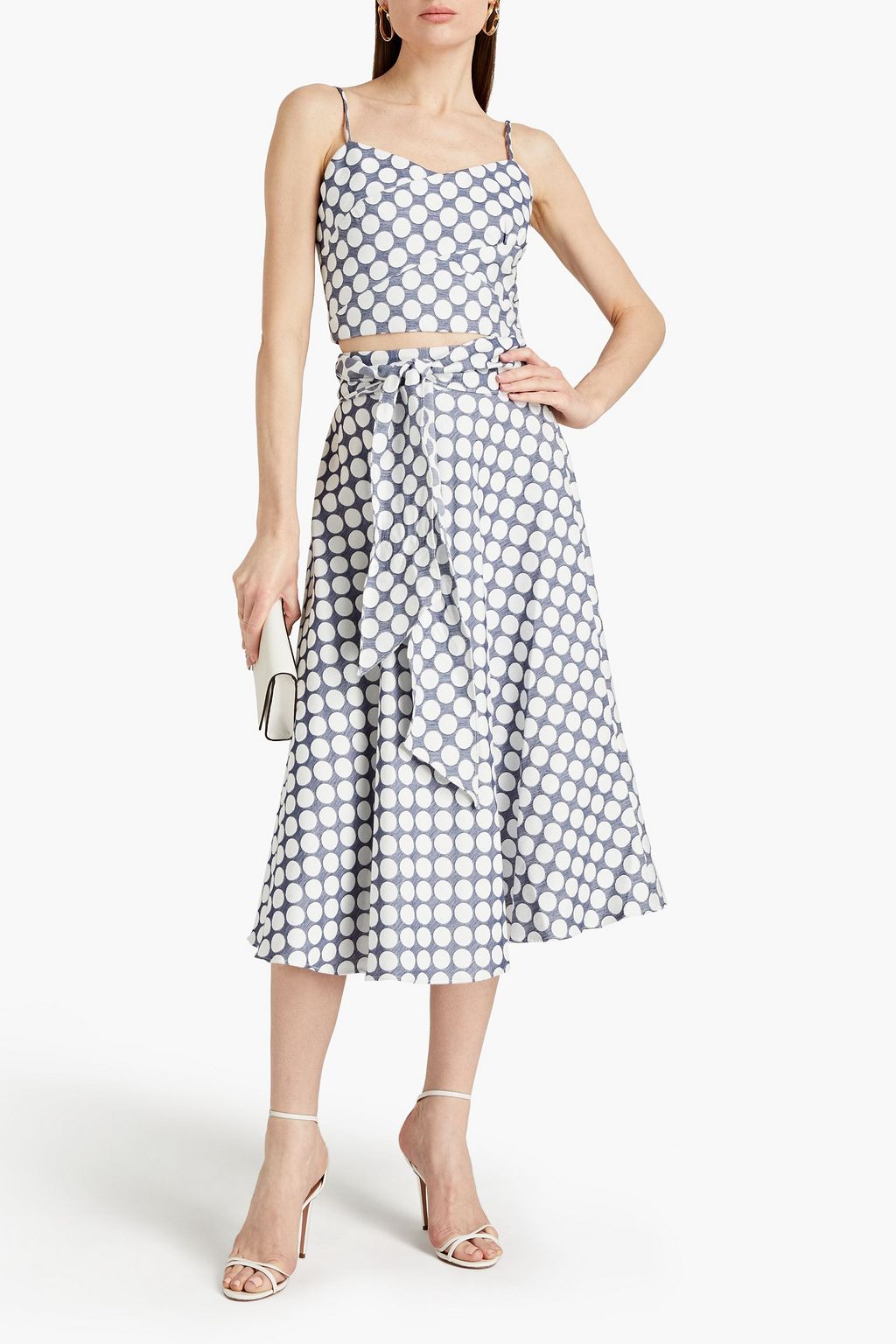 ML MONIQUE LHUILLIER Cropped polka-dot jacquard top