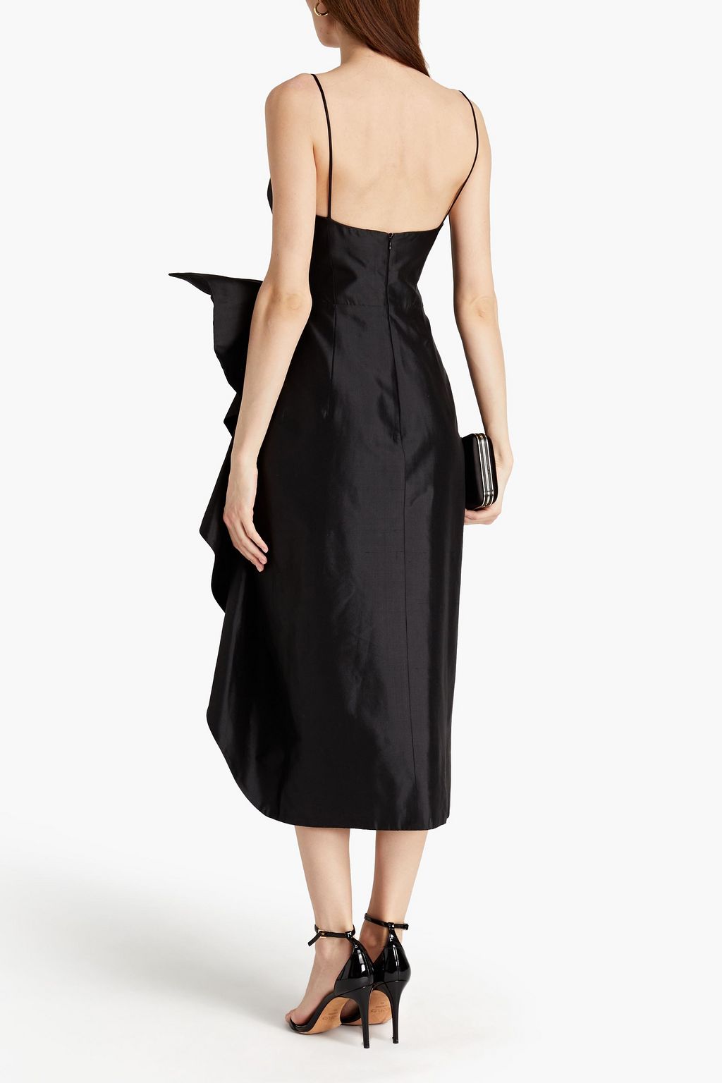 RASARIO Bow-embellished silk-shantung midi dress
