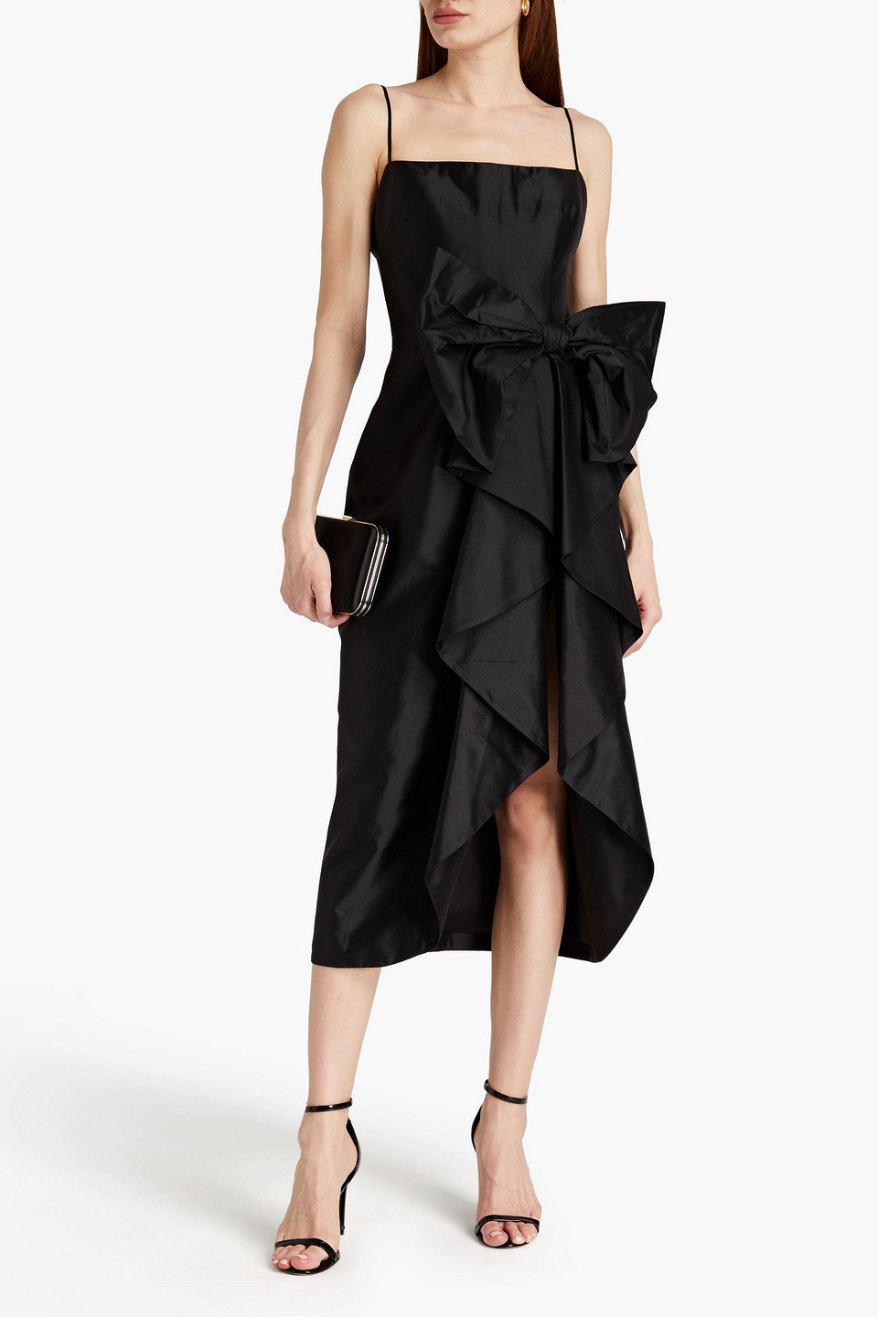 Rasario Bow-embellished Silk-shantung Midi Dress In Black