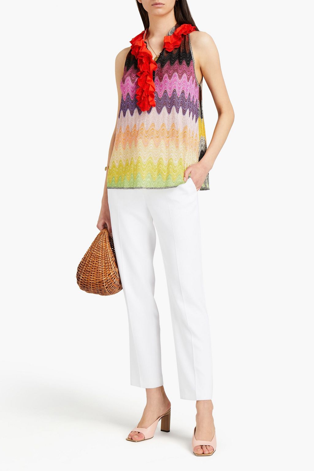 MISSONI Ruffled metallic crochet-knit top