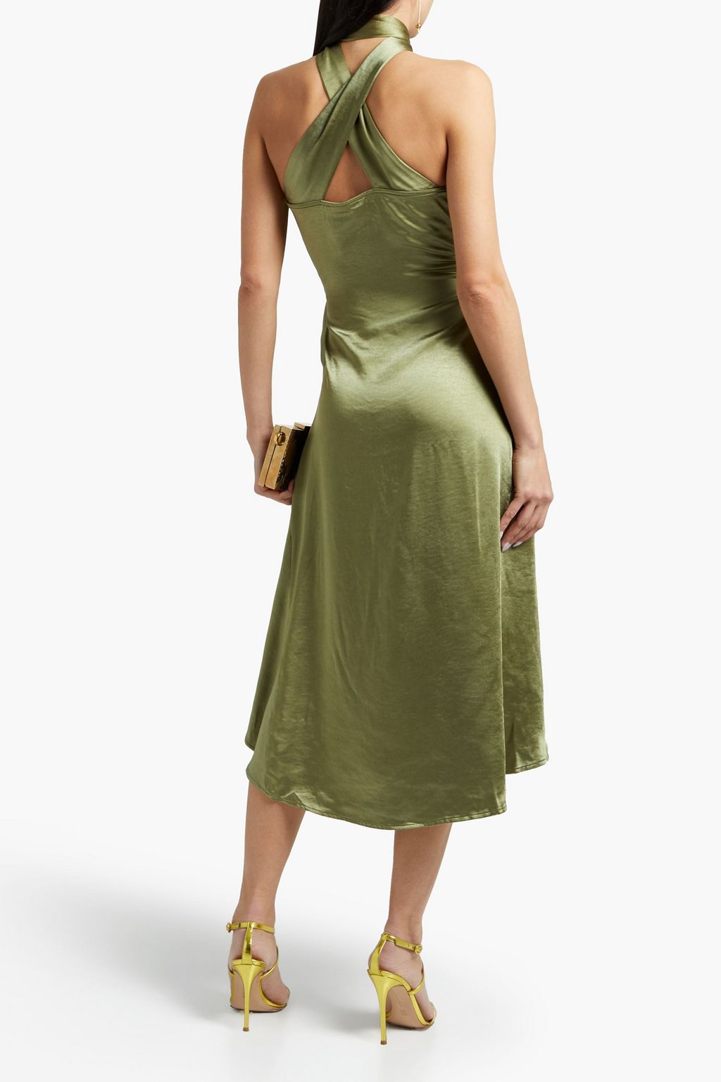 ANDREA IYAMAH Olen tie-neck crinkled-satin wrap dress