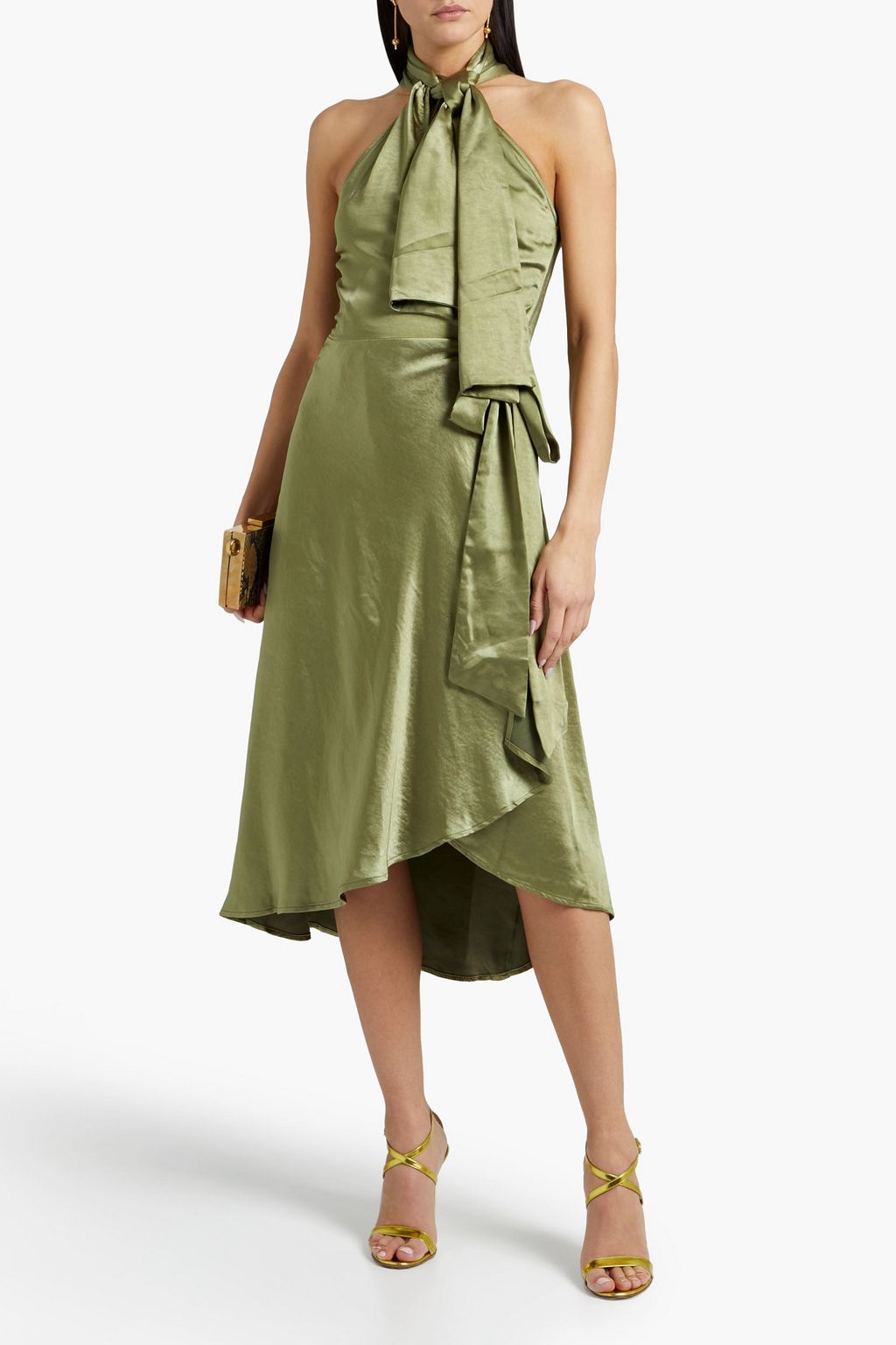 ANDREA IYAMAH Olen tie-neck crinkled-satin wrap dress