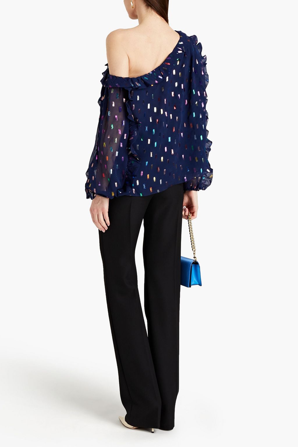 ML MONIQUE LHUILLIER Ruffled metallic fil coupé top