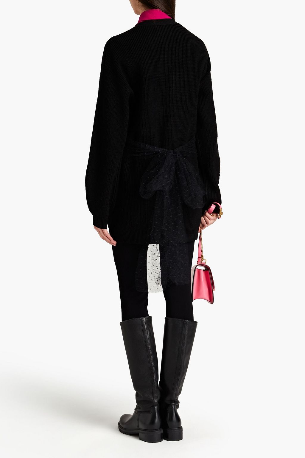 REDVALENTINO Tie-back point d'esprit-trimmed merino wool cardigan