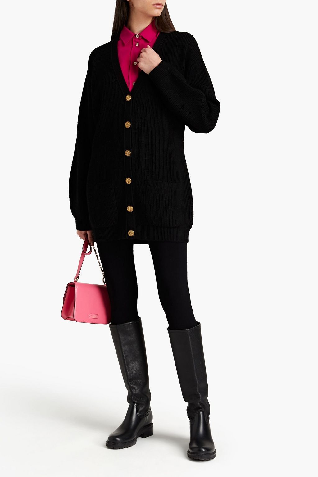 REDVALENTINO Tie-back point d'esprit-trimmed merino wool cardigan
