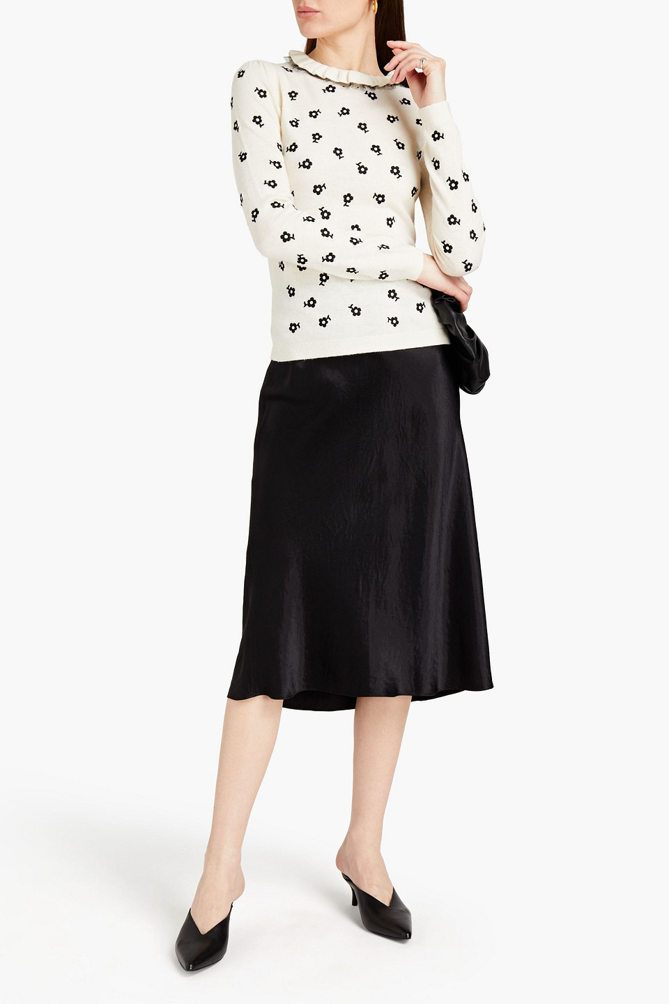 Red Valentino Ruffle-trimmed Embroidered Knitted Jumper In Neutrals