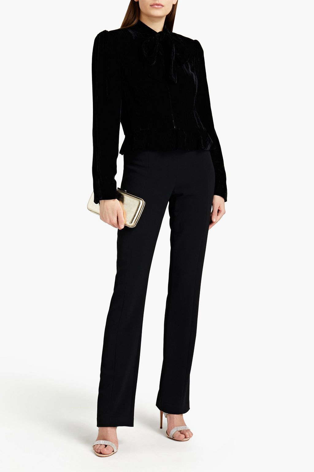 ML MONIQUE LHUILLIER Pussy-bow velvet blouse