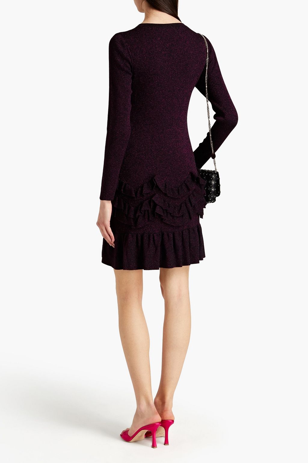 REDVALENTINO Ruffled metallic ribbed wool-blend mini dress