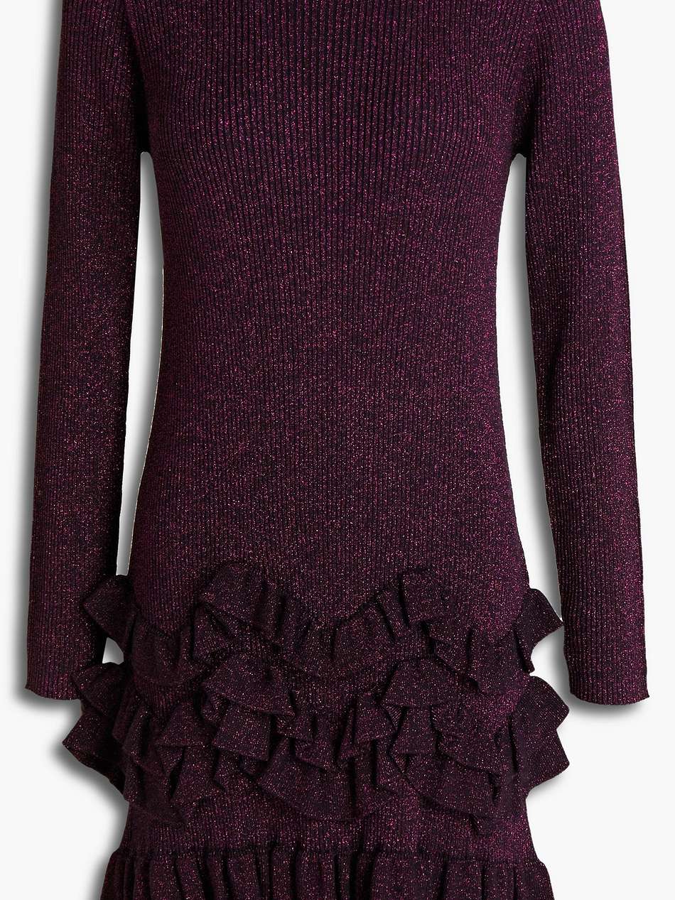 ruffled metallic ribbed wool-blend mini dress