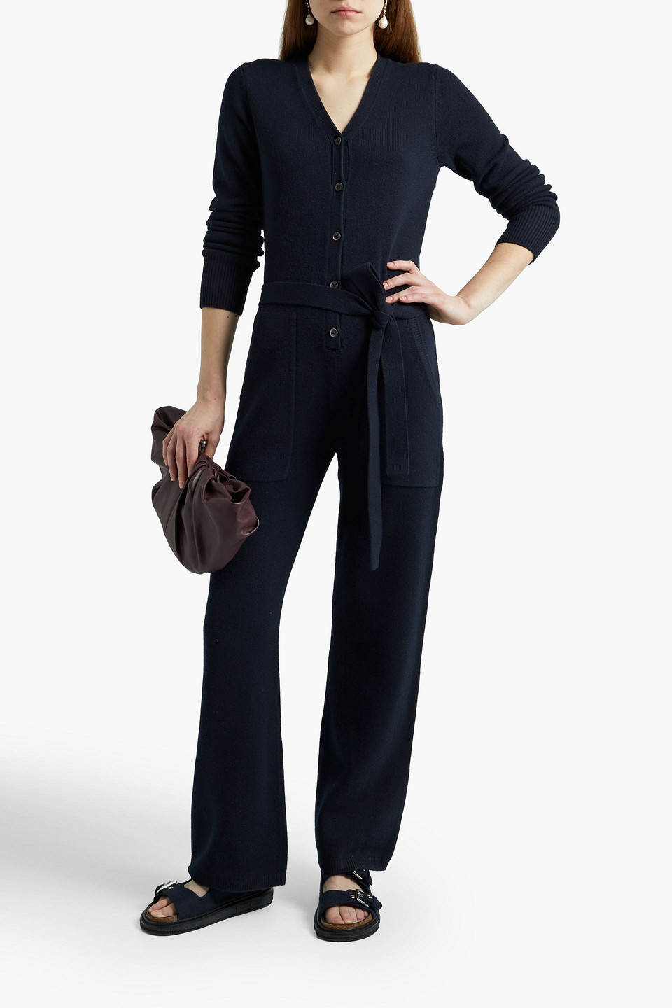 Joseph Belted Wool Jumpsuit In Midnight Blue