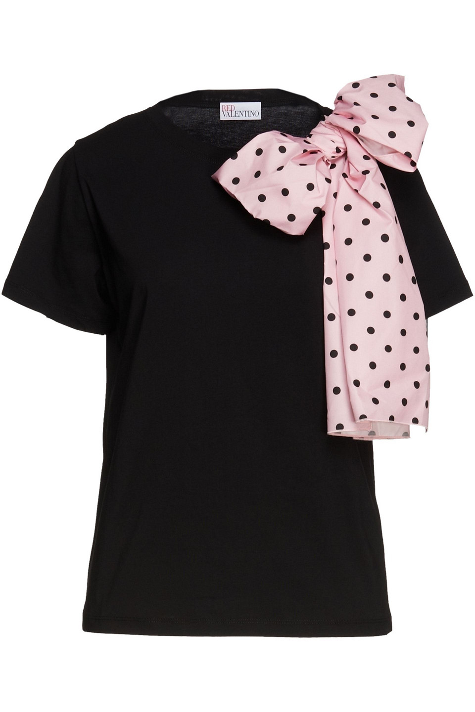 Redvalentino Woman Bow-embellished Cotton-jersey T-shirt Black Size S