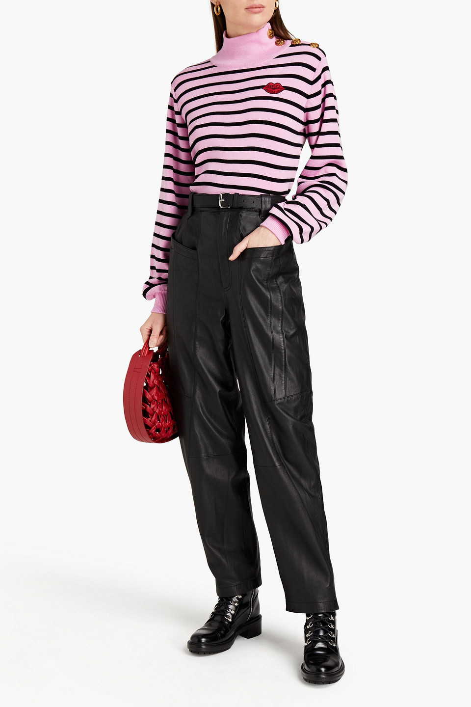 Red Valentino Logo-appliquéd Striped Wool Turtleneck Jumper
