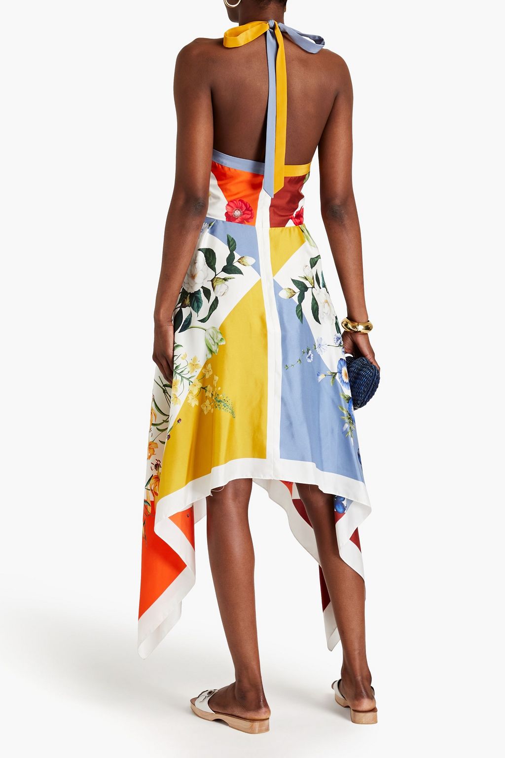OSCAR DE LA RENTA シルクツイル ホルターネックワンピース フローラルプリント