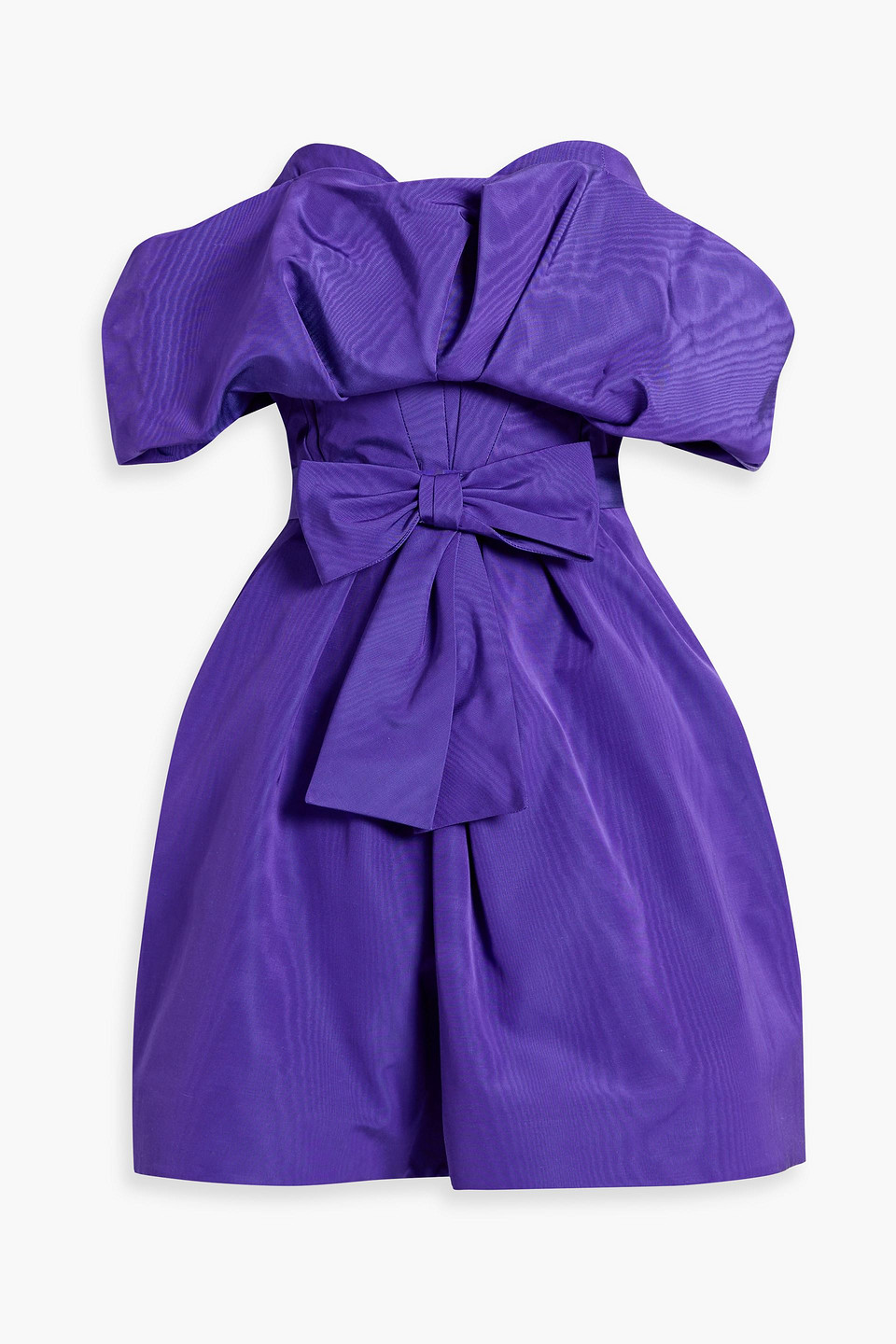 Oscar De La Renta Strapless Bow-embellished Cotton-blend Moire Mini Dress In Purple