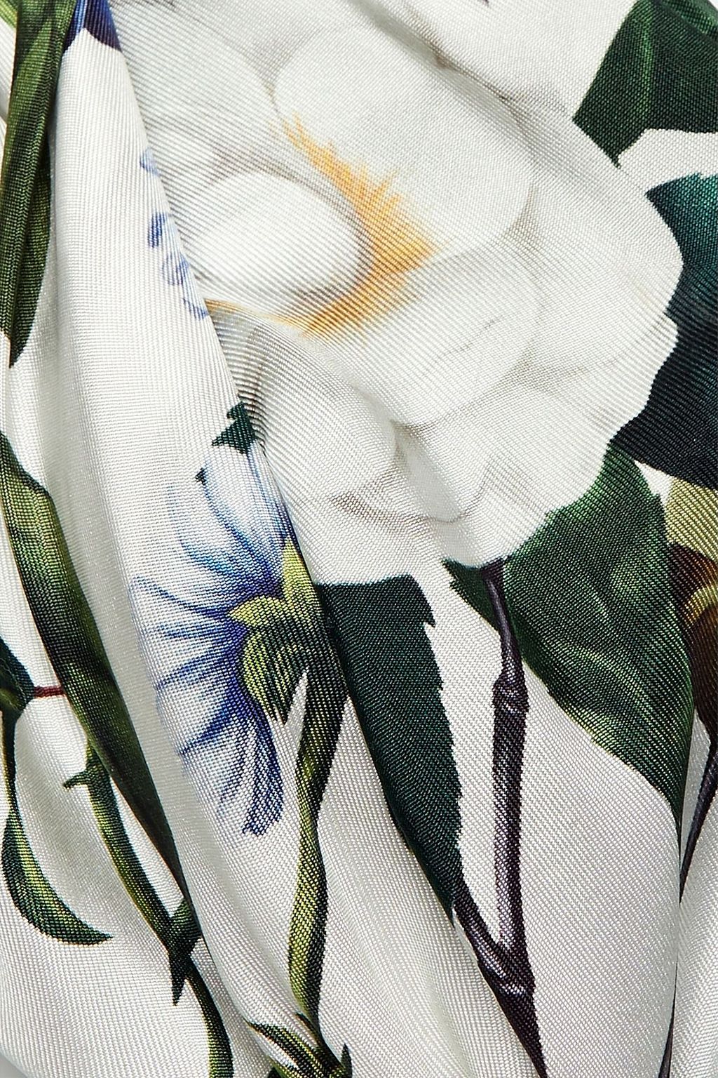 OSCAR DE LA RENTA Tie-front floral-print silk-satin twill bandeau top