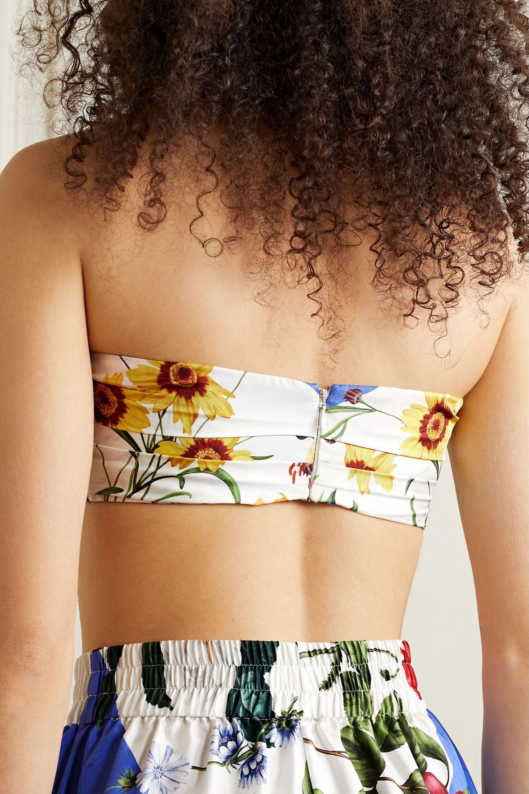 Oscar de la Renta Tie-front floral-print silk-satin twill bandeau top thumbnail