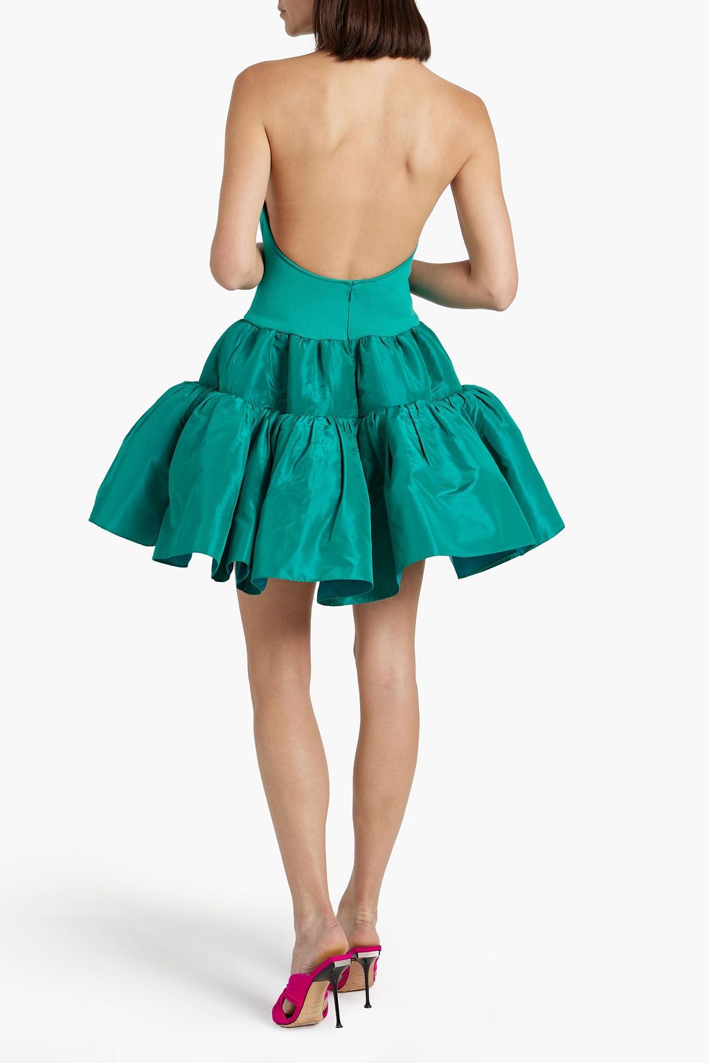OSCAR DE LA RENTA Knit-paneled taffeta halterneck mini dress