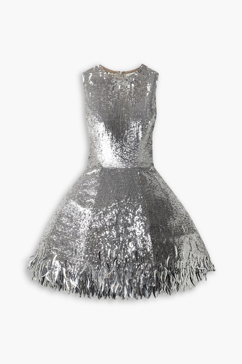 Oscar De La Renta Sequined Tulle Mini Dress In Silver