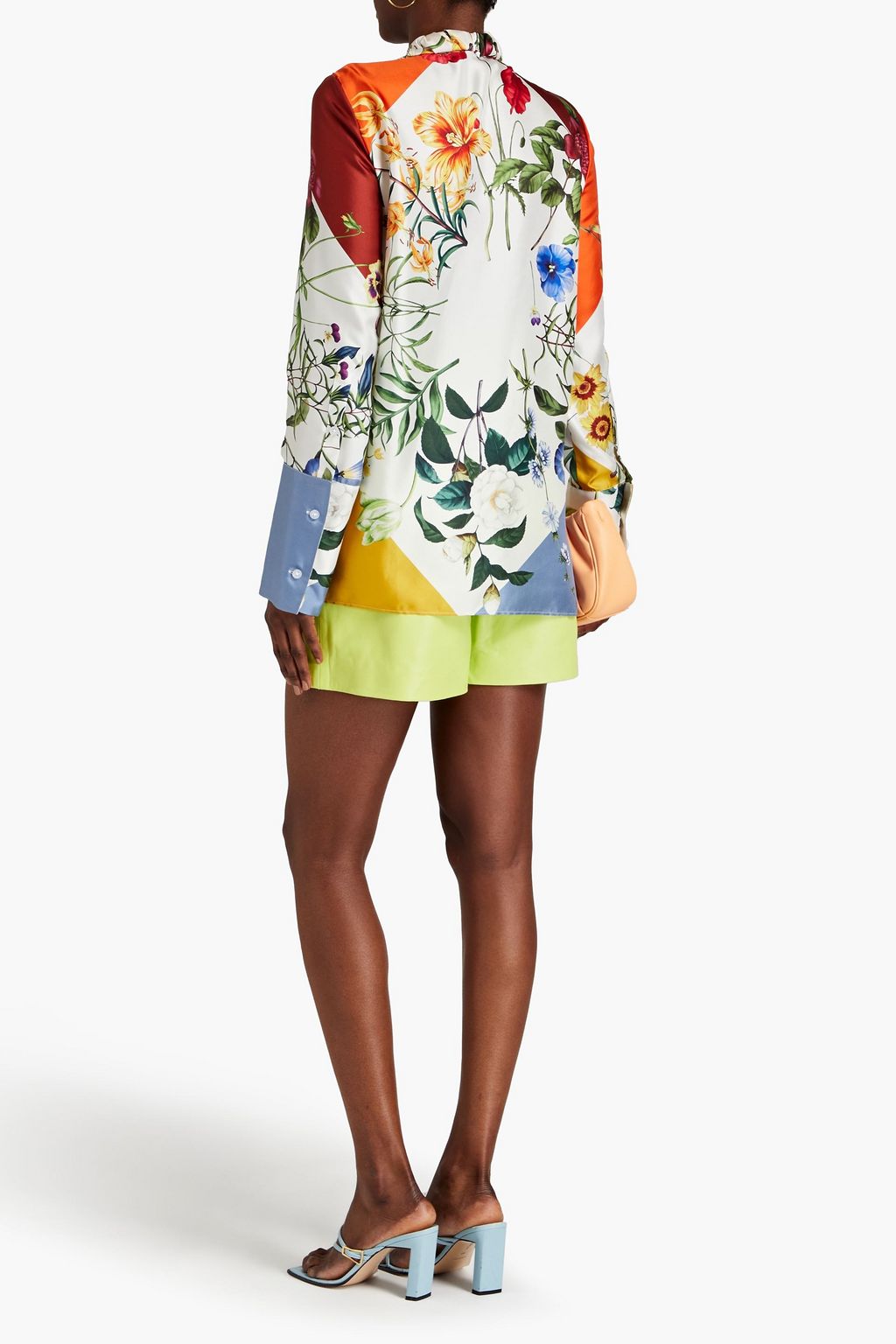 OSCAR DE LA RENTA Hemd aus Seidensatin mit floralem Print und Schluppe