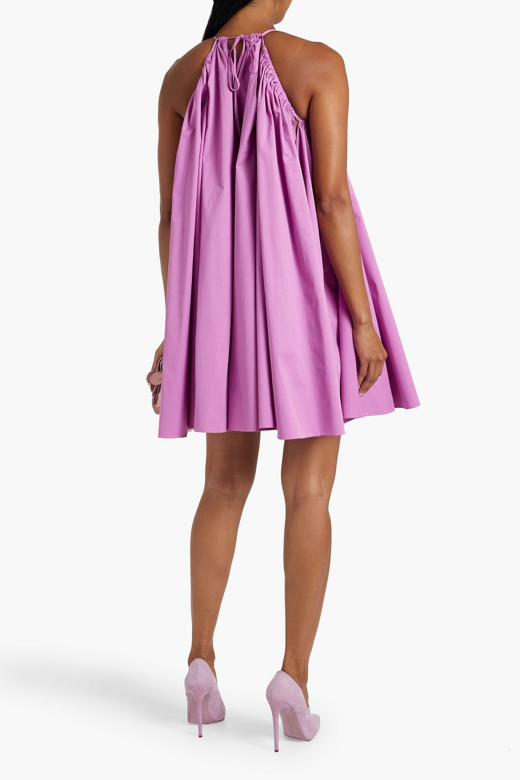 OSCAR DE LA RENTA Gathered cotton-blend twill mini dress