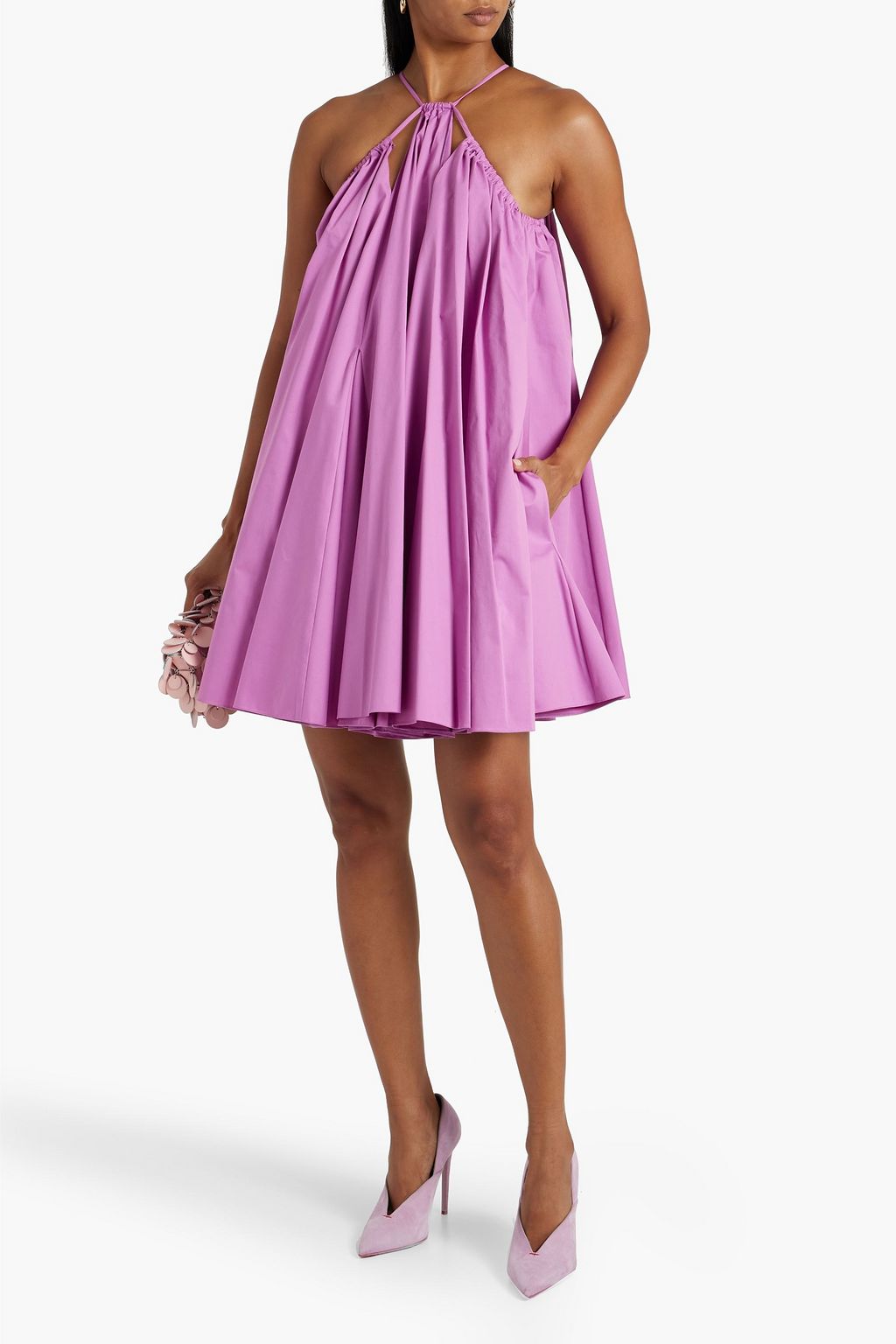 OSCAR DE LA RENTA Gathered cotton-blend twill mini dress