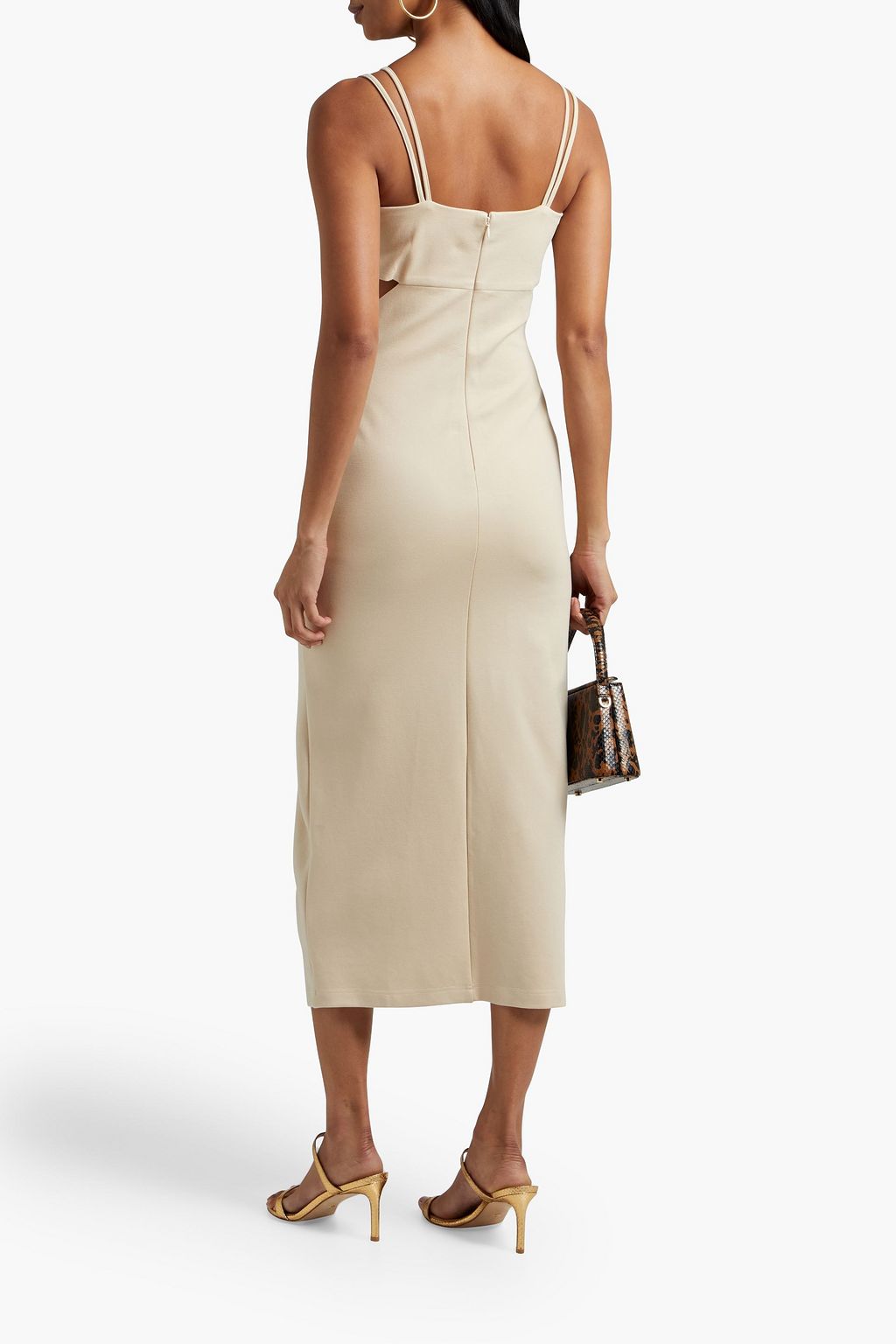 NICHOLAS Pleated cutout ponte midi dress