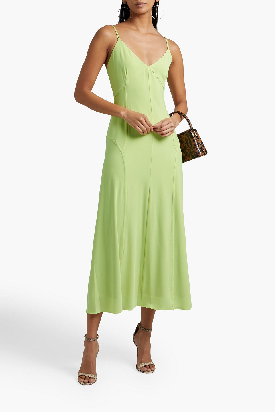 Halston Lea Stretch-jersey Midi Dress In Chartreuse