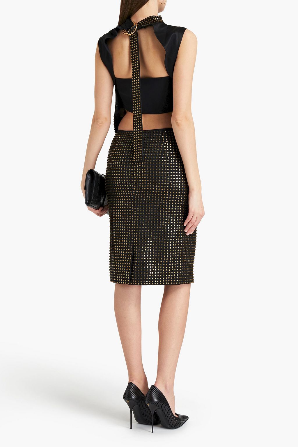TOM FORD Open-back studded silk-satin top