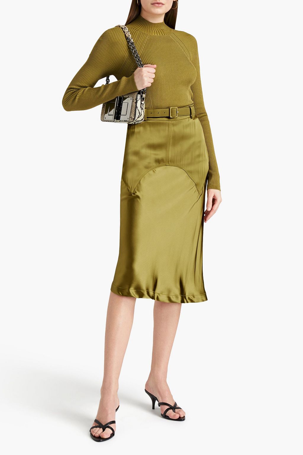 TOM FORD Belted satin midi skirt