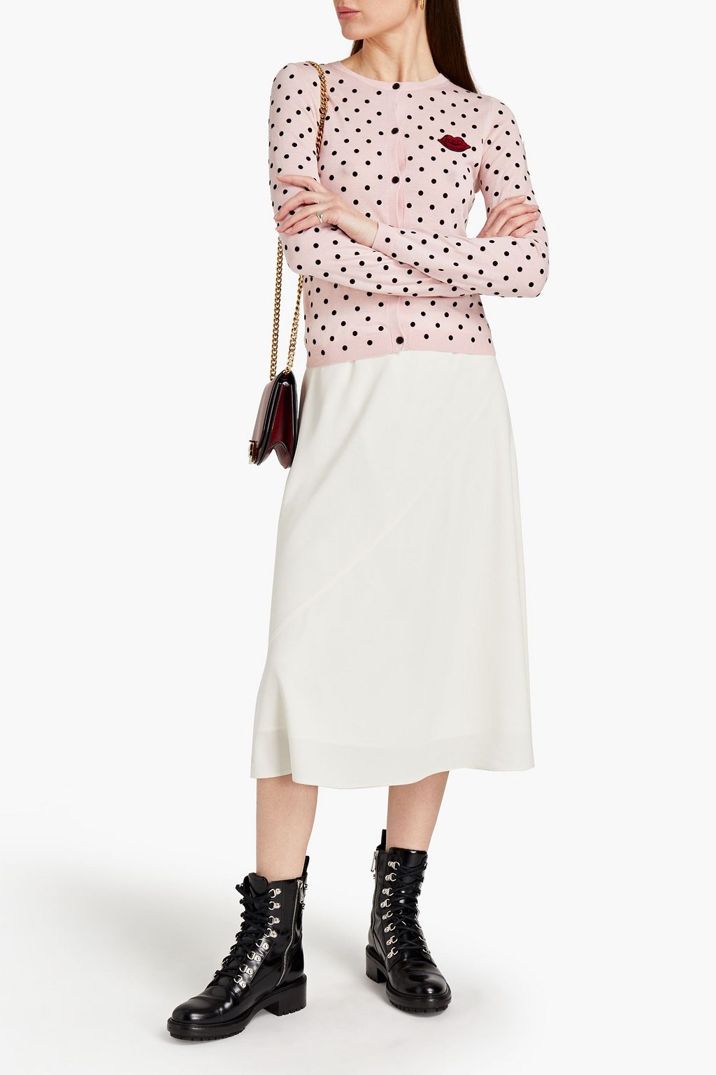 REDVALENTINO Logo-appliquéd flocked wool cardigan