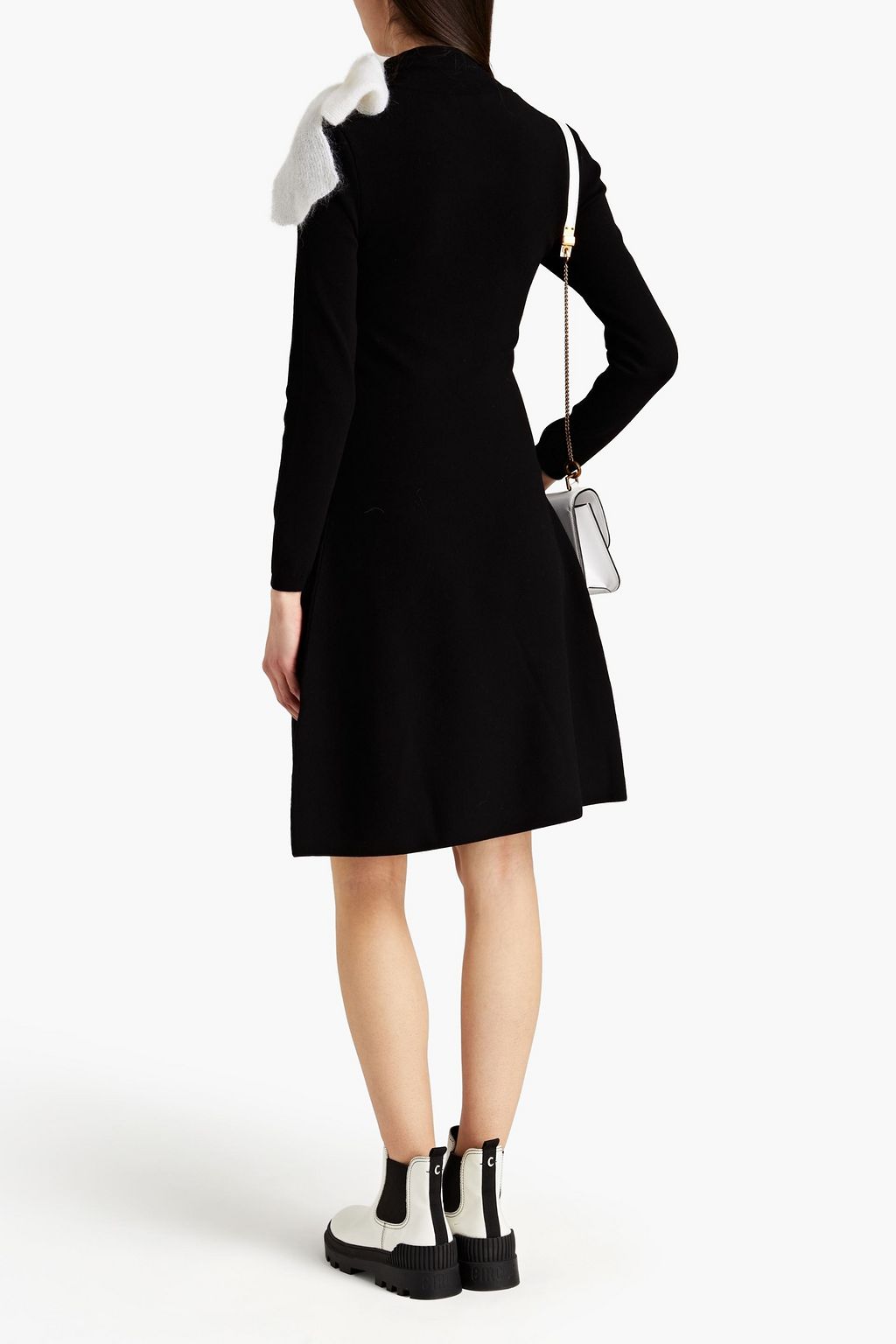 REDVALENTINO Bow-embellished ribbed-knit mini dress