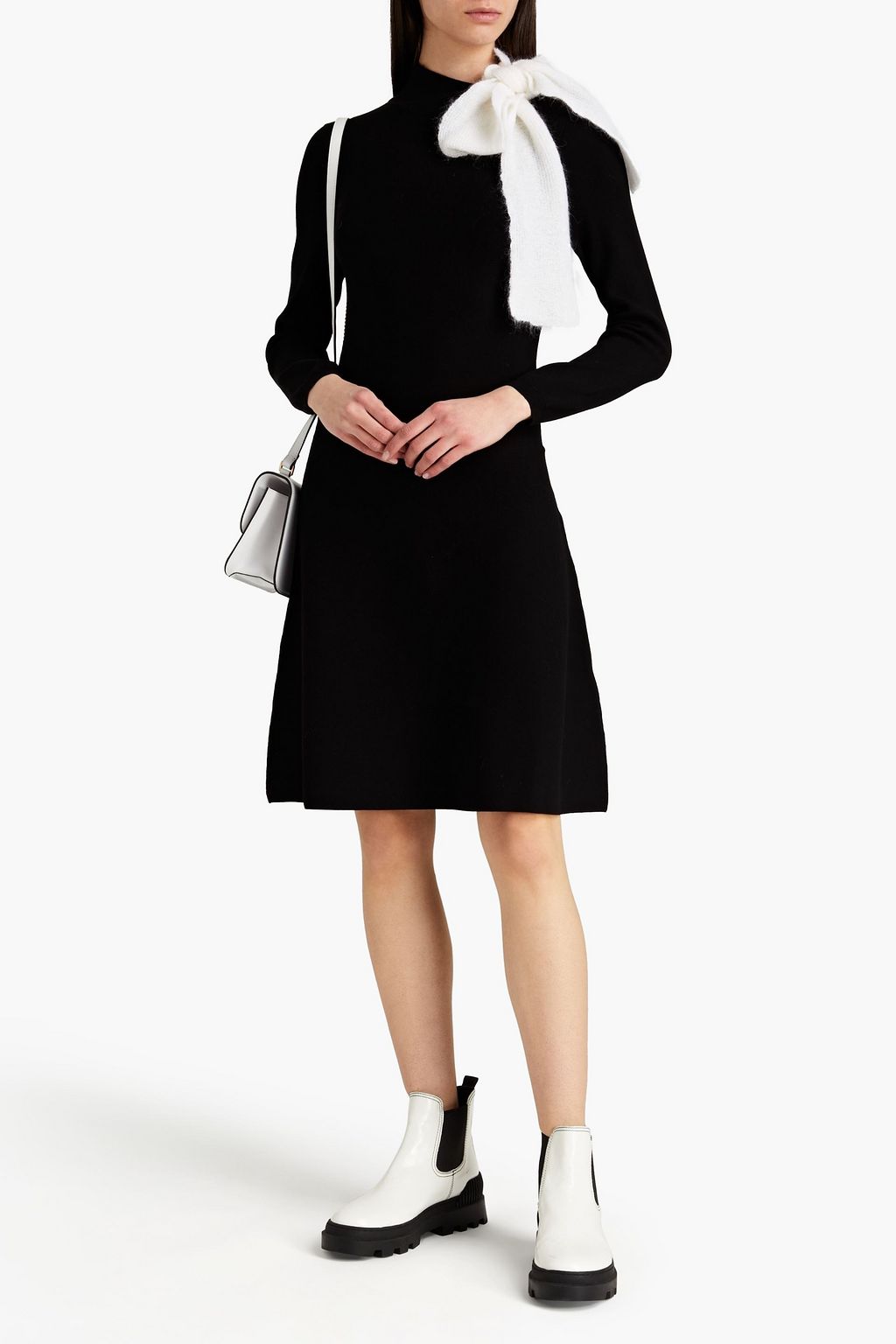 REDVALENTINO Bow-embellished ribbed-knit mini dress