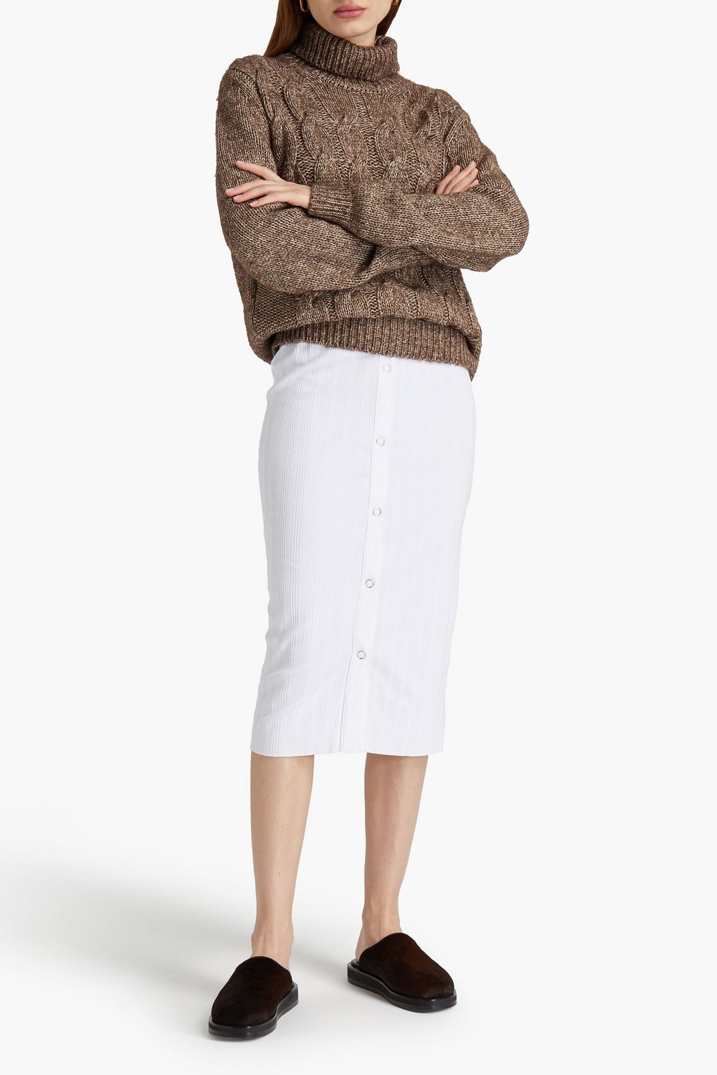 ENZA COSTA Ribbed jersey midi pencil skirt