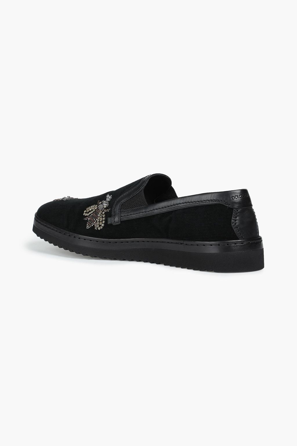 DOLCE&GABBANA Leather-trimmed embellished corduroy loafers