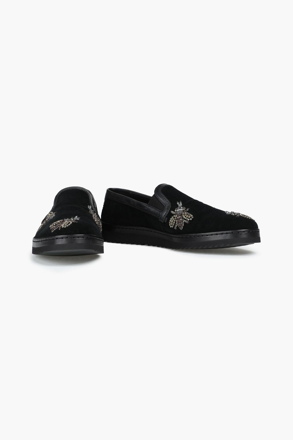 DOLCE&GABBANA Leather-trimmed embellished corduroy loafers