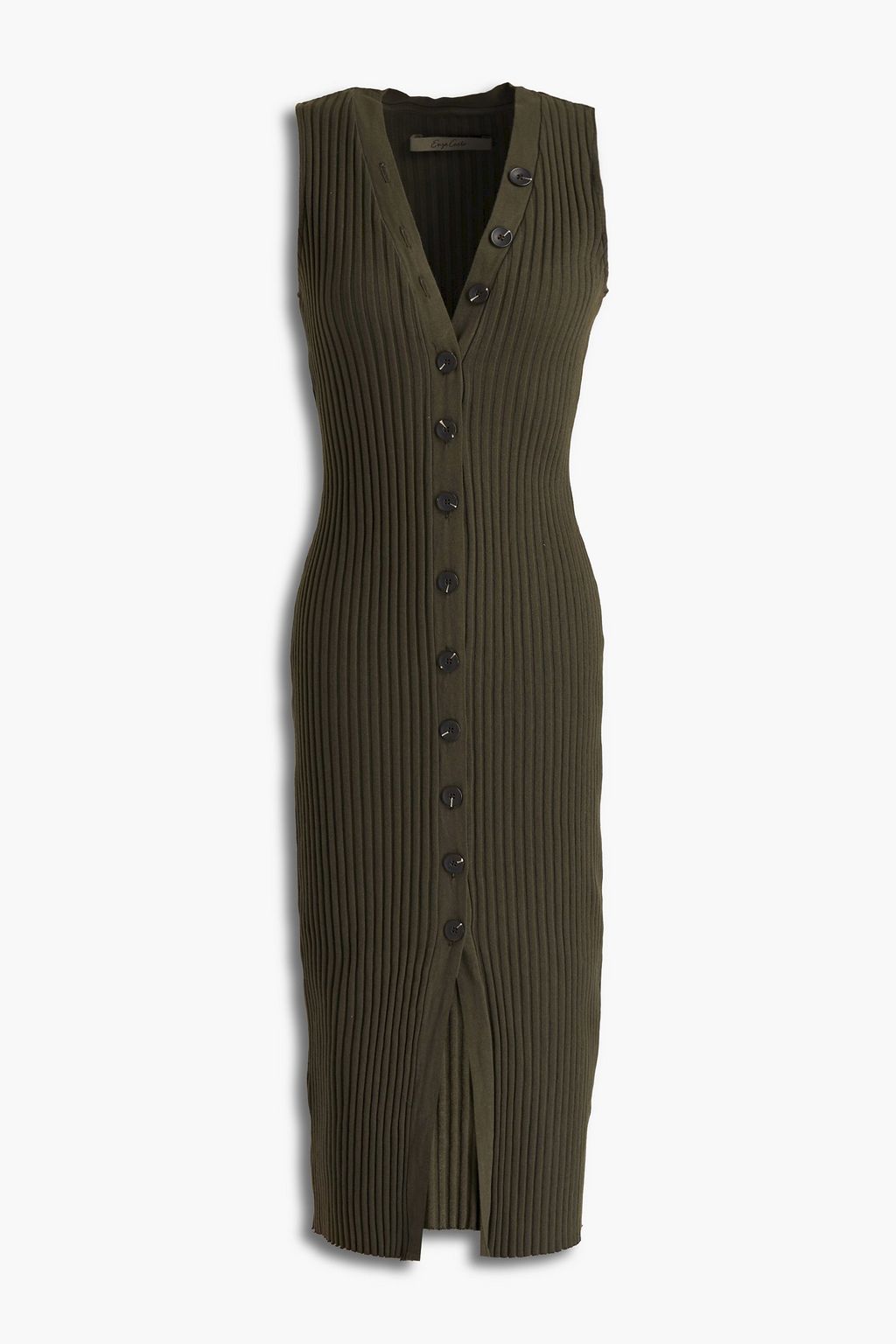 Army green Ribbed cotton-blend midi 