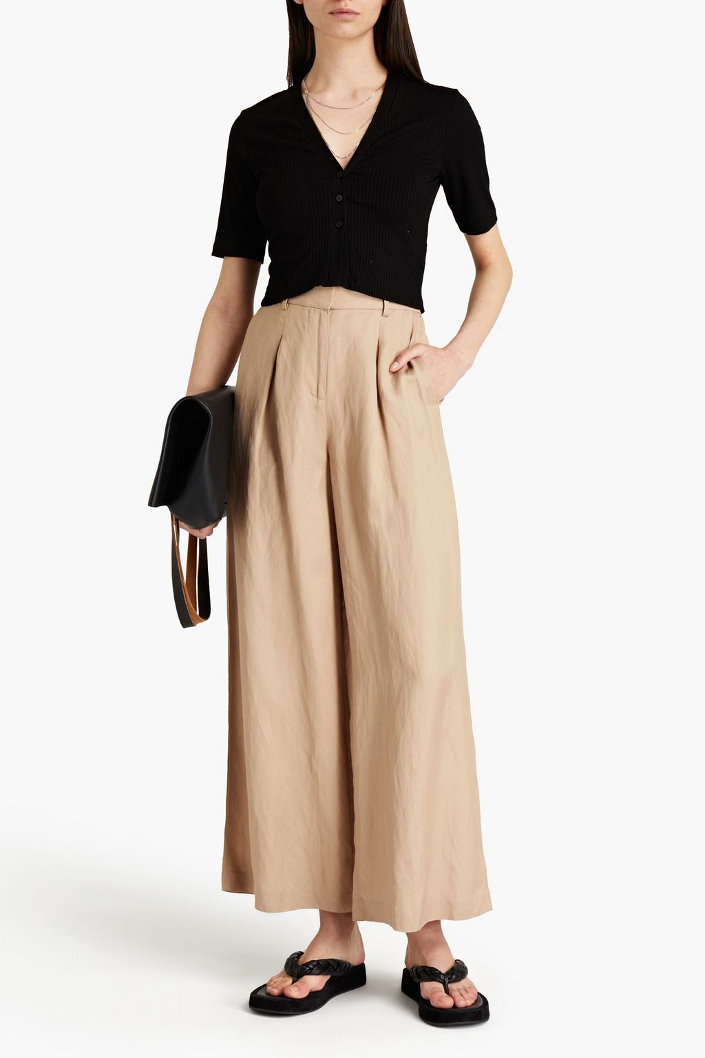 ENZA COSTA Cropped ribbed jersey cardigan