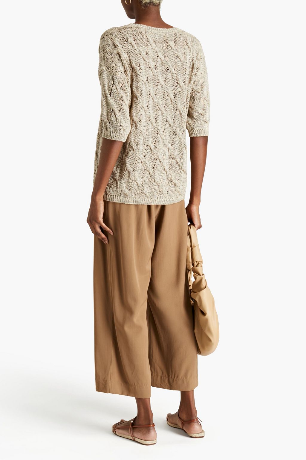 GENTRYPORTOFINO Mélange cable-knit linen-blend sweater