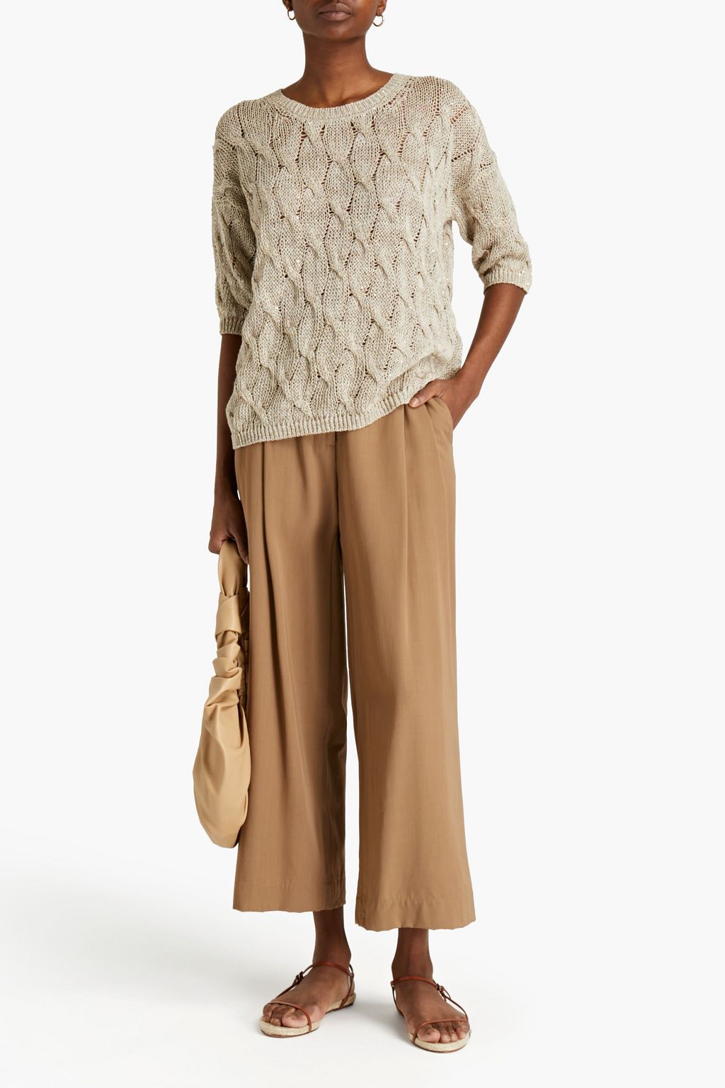 GENTRYPORTOFINO Mélange cable-knit linen-blend sweater