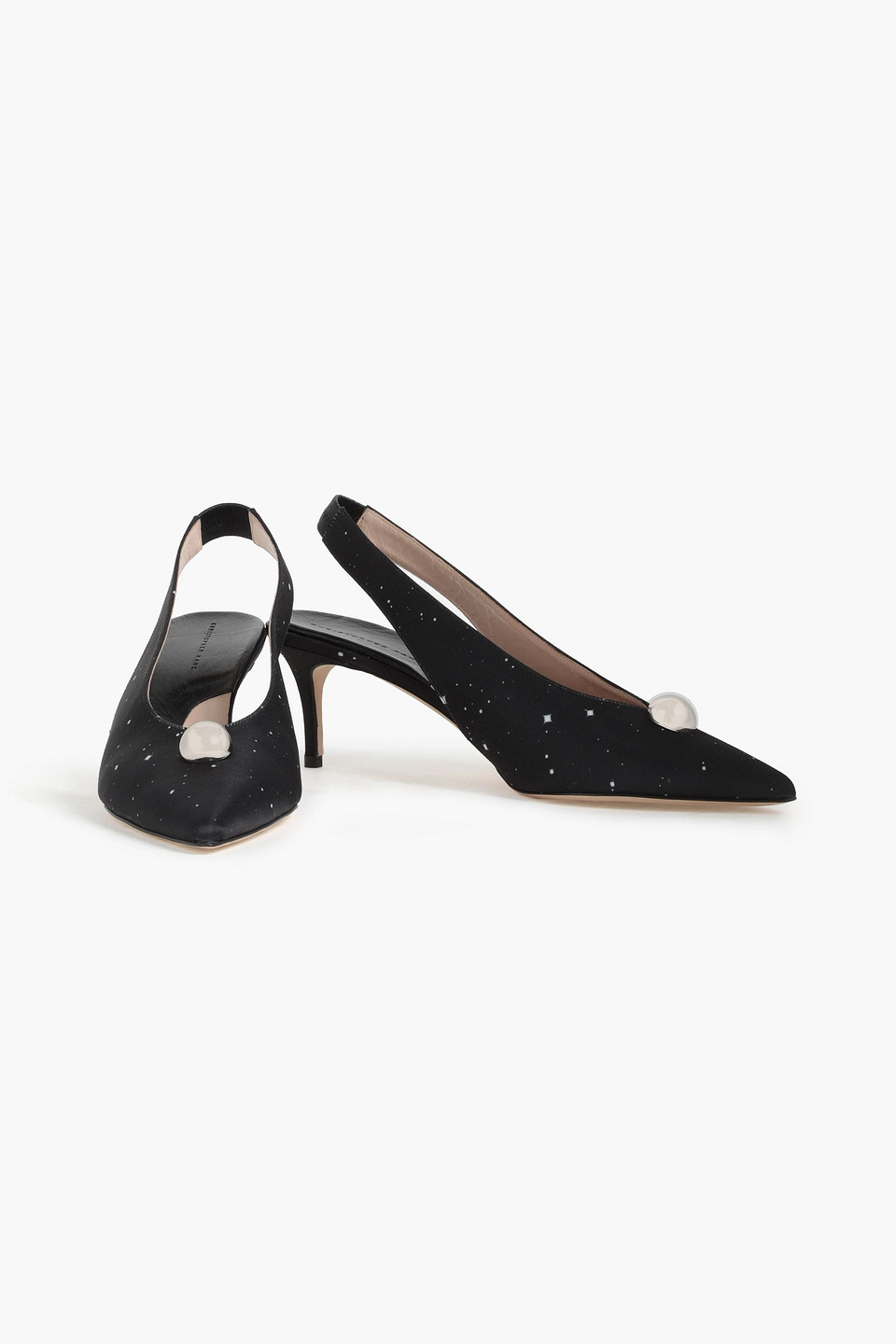 Christopher Kane Embellished Printed Satin Slingback Pumps In Black