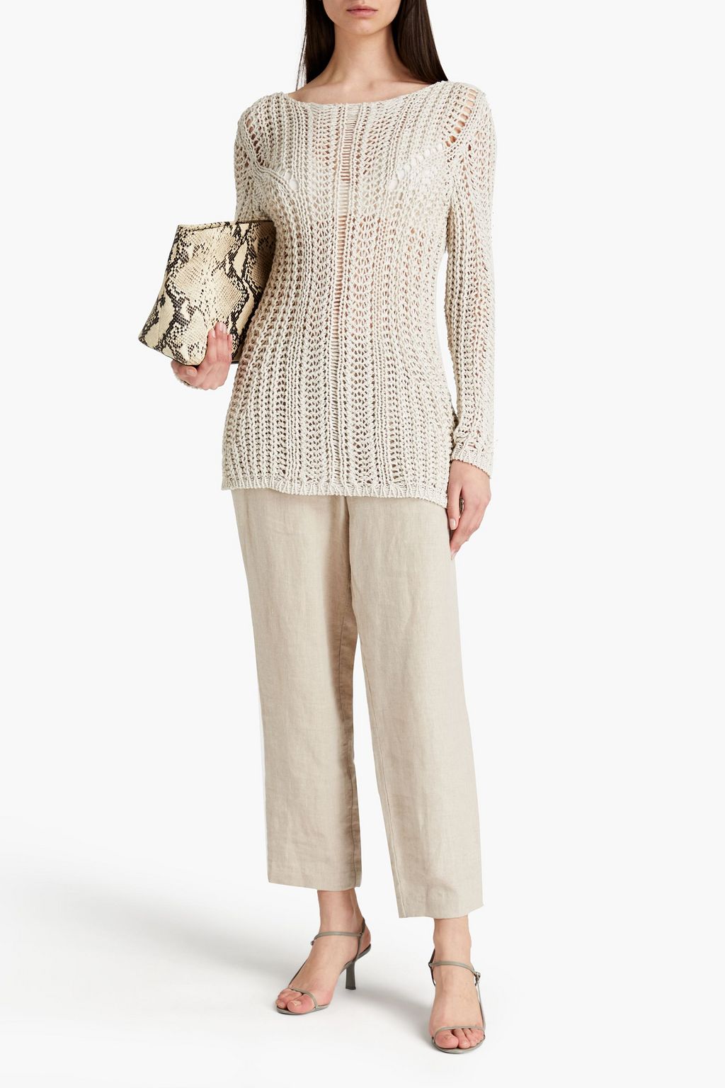 GENTRYPORTOFINO Open-knit cotton and linen-blend sweater