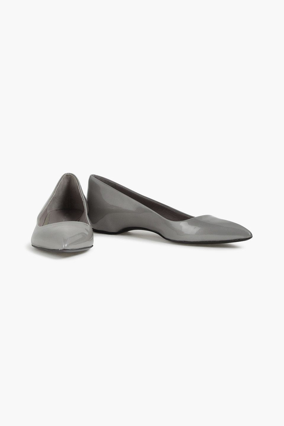 Casadei Patent-leather Point-toe Flats In Grey