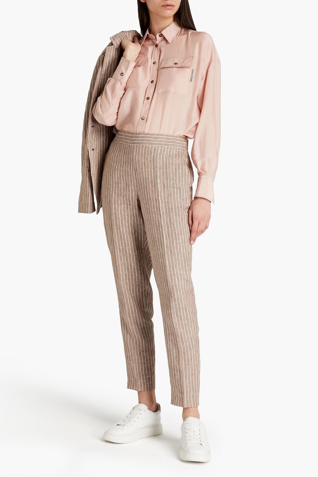 BRUNELLO CUCINELLI Bead-embellished silk-satin shirt